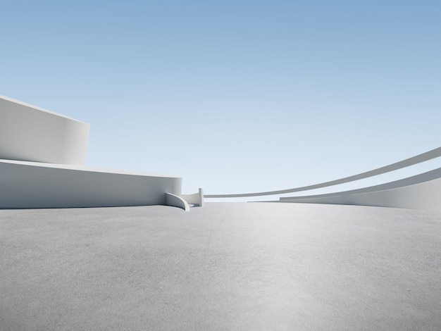 3d render of abstract futuristic architecture with concrete floor