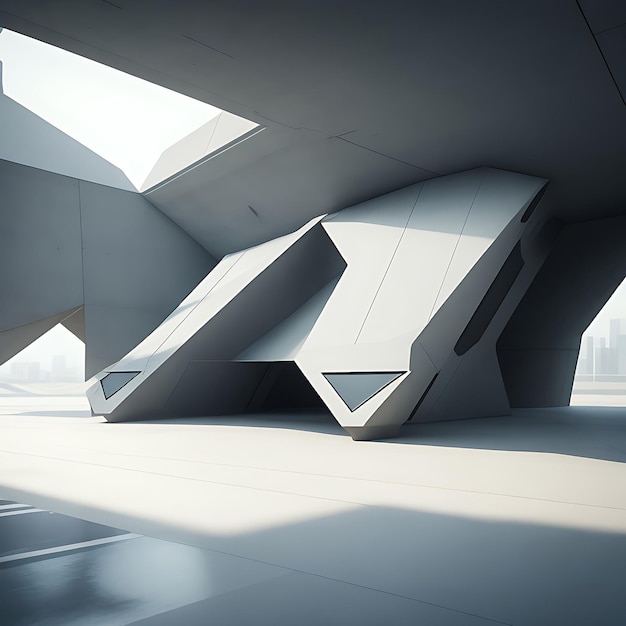 3d render of abstract futuristic architecture with concrete floor