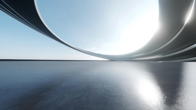 3d render of abstract futuristic architecture with empty concrete floor scene for car presentation