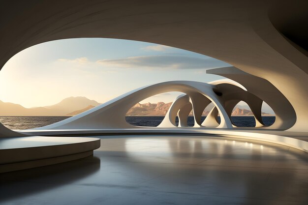 3d render of abstract futuristic architecture with empty concrete floor