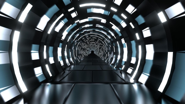 3d render Abstract futuristic geometric background lines glow Glowing triangular frame long tunnel