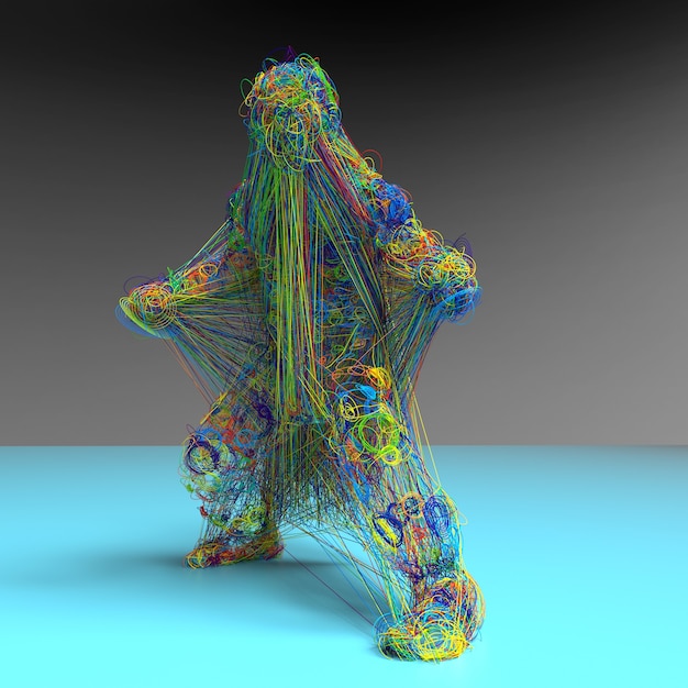 3D render. Abstract gekleurde figuur en lijnen