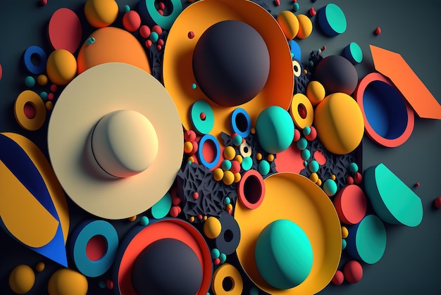 3D render abstract geometric background colorful creative round shapes