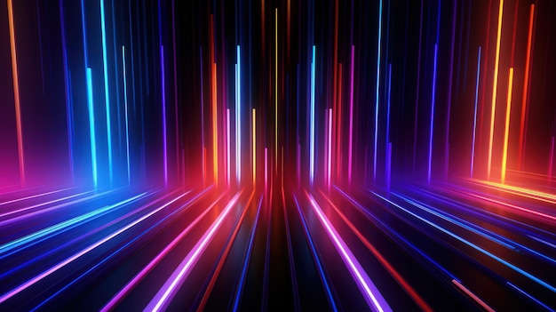 3d render abstract geometric background of colorful neon lines glowing in the dark futuristic wallpaper