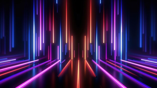 3d render abstract geometric background of colorful neon lines glowing in the dark futuristic wallpaper