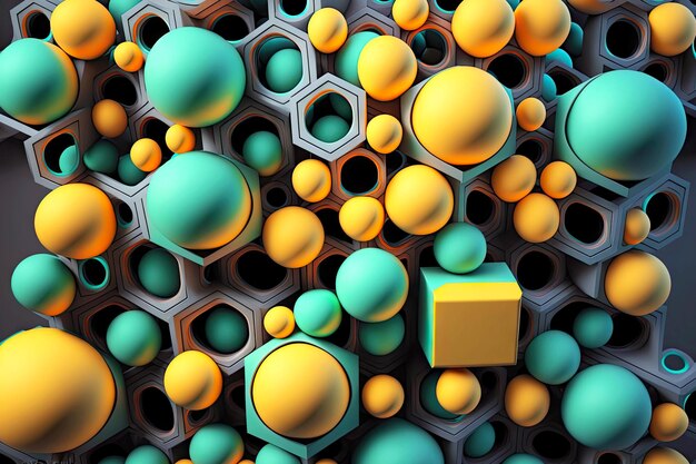 Photo 3d render abstract geometric background from beaful threedimensional multicolored balls generative ai