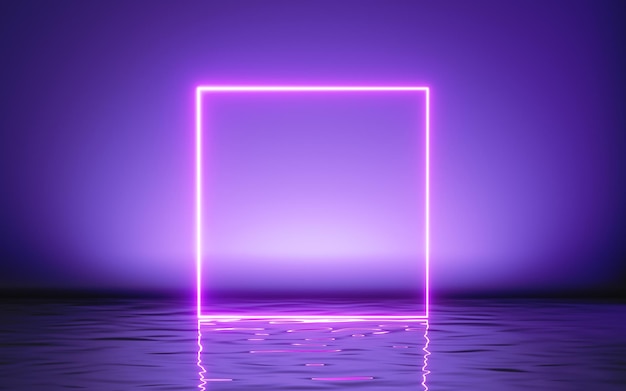 3d render abstract geometric background glowing pink neon square frame