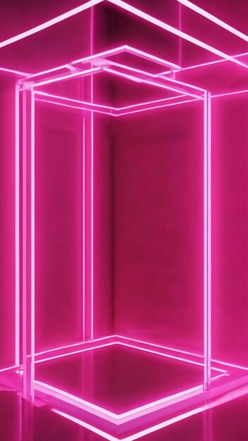 3d render abstract geometric background glowing pink neon square frame