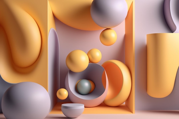 3D render abstract geometric background pastel creative round shapes