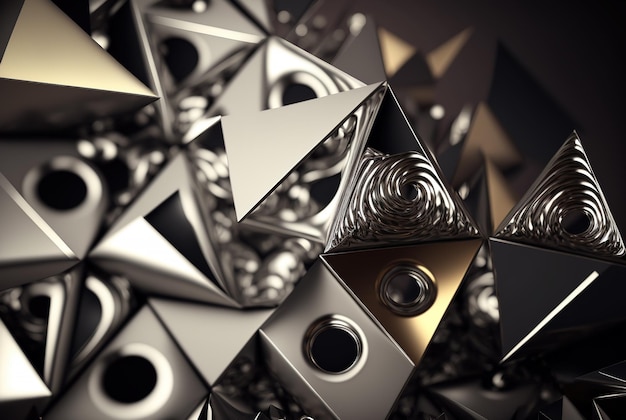 3D render abstract geometric background silver creative shapes