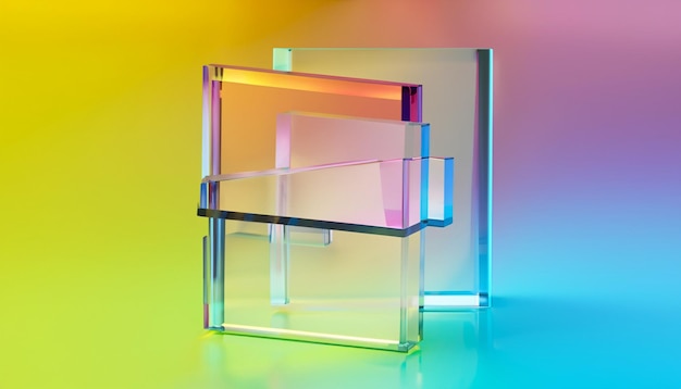 3D рендеринг абстрактный геометрический фон полупрозрачное стекло с цветным градиентом просто