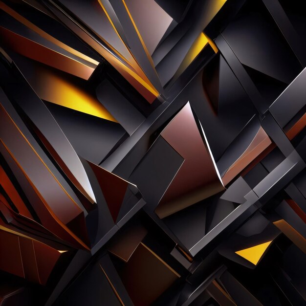 3d render abstract geometric background with golden and black glossy elements