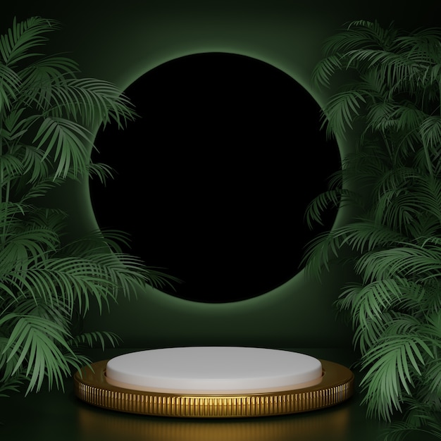 Фото 3d визуализация абстрактная геометрическая форма зеленый золото черный продукт дисплей элегантность зеленое растение