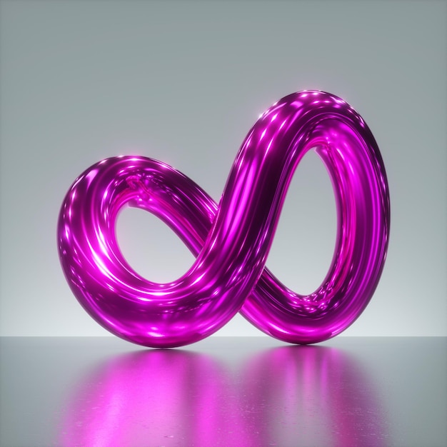 3d render abstract geometrical shape shiny metallic infinity loop inside white room