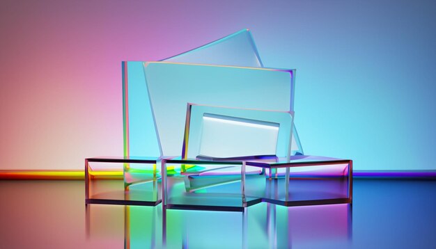 Foto 3d render abstract geometrische achtergrond doorzichtig glas met kleurrijke gradiënt eenvoudig