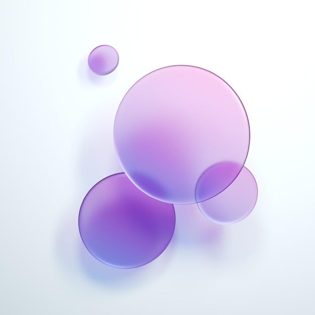 3D render abstract geometrische vormen violet glas ronde stukken geïsoleerd op witte achtergrond