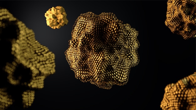 3D Render of abstract golden Spectacular Asteroid Field 