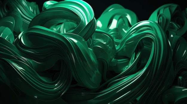 3d render abstract green background with glossy curvy lines Generative Ai