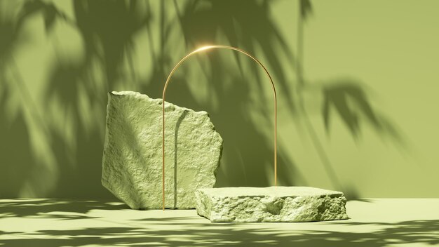 3d render abstract green background with tropical leaves shadow and bright sunlight