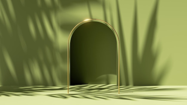 3D render abstract groene achtergrond met tropische blad schaduwen en helder zonlicht
