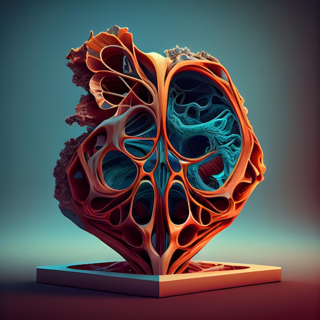 Foto rendering 3d cuore umano astratto fatto di parti rosse e blu