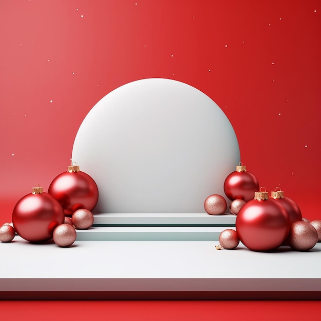 3D render abstract kerst achtergrond met witte en rode ballen