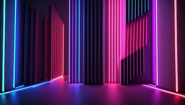 3d render abstract minimal background vertical pink blue neon lines glowing in ultraviolet spectrum Ai generated