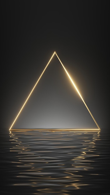 3D рендеринг абстрактный минимальный геометрический фон с золотой треугольной рамкой