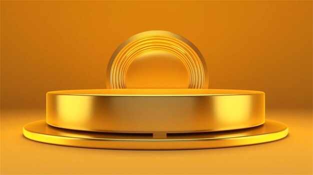 3d render of abstract minimal geometric forms glossy golden podium for your design