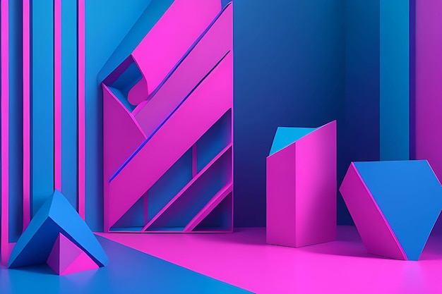 3d render abstract minimal neon background pink blue Ai Generate