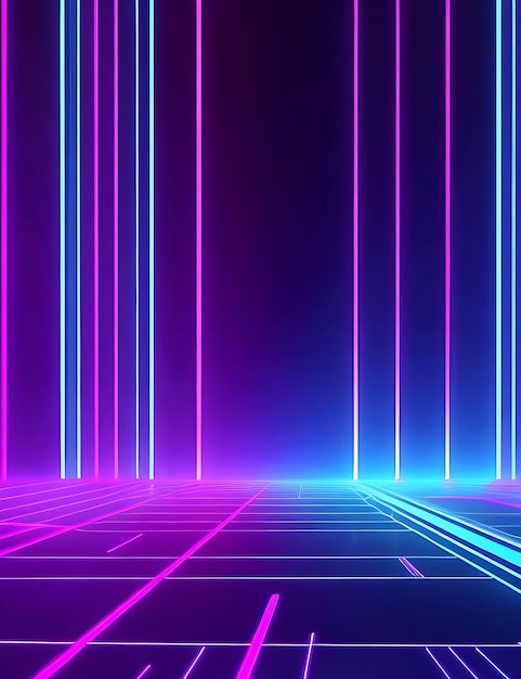 3d render abstract minimal neon background pink blue neon lines glowing in ultraviolet spectrum