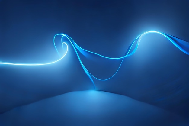 3d render abstract minimal neon background with glowing wavy line Dark wall illuminated with led lamps Blue futuristic wallpaper