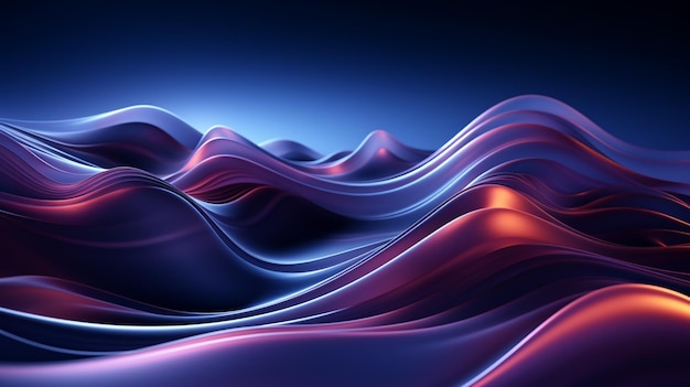 3d render abstract minimal neon background with glowing wavy line Generative AI