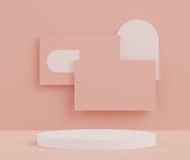 Rendering 3d di podi minimi astratti visualizzati in bellissimi colori pastello rosa chiaro