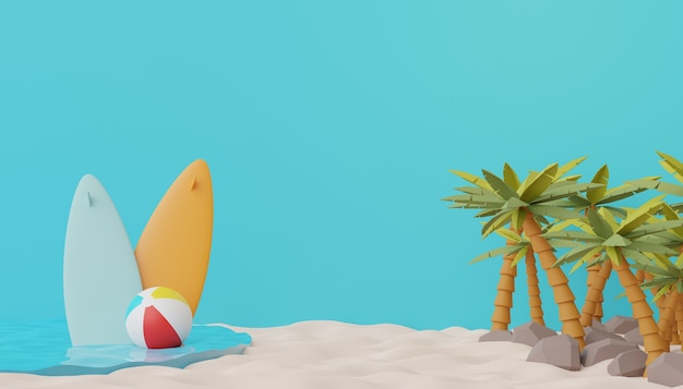 3d render of Abstract minimal scene for showing products or cosmetic presentation with summer beach scene