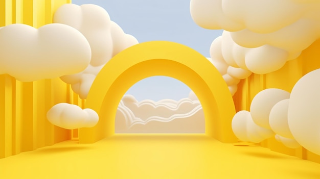 3D render abstract minimal yellow background