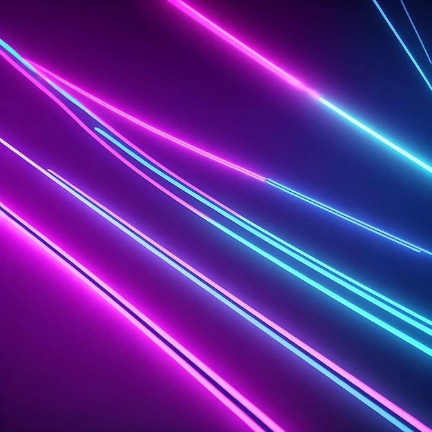 Foto 3d render abstract minimale neon achtergrond roze blauwe neon lijnen gaan omhoog gloeien in ultraviolet