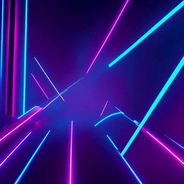 3d render abstract minimale neon achtergrond roze blauwe neon lijnen gaan omhoog gloeien in ultraviolet