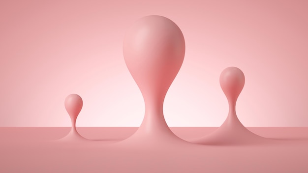 写真 3 d レンダリング抽象的な現代的な最小限の背景パステル ピンクの液体が滑らかな泡をドロップします。