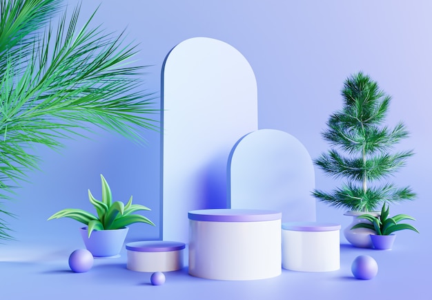 3dレンダリング抽象的なモダンな製品のプレゼンテーションピンクブルー装飾された背景プレミアム写真