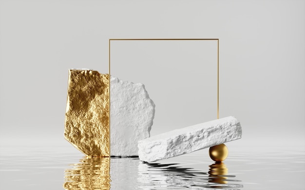 3D render abstract moderne minimale achtergrond met gouden kasseien