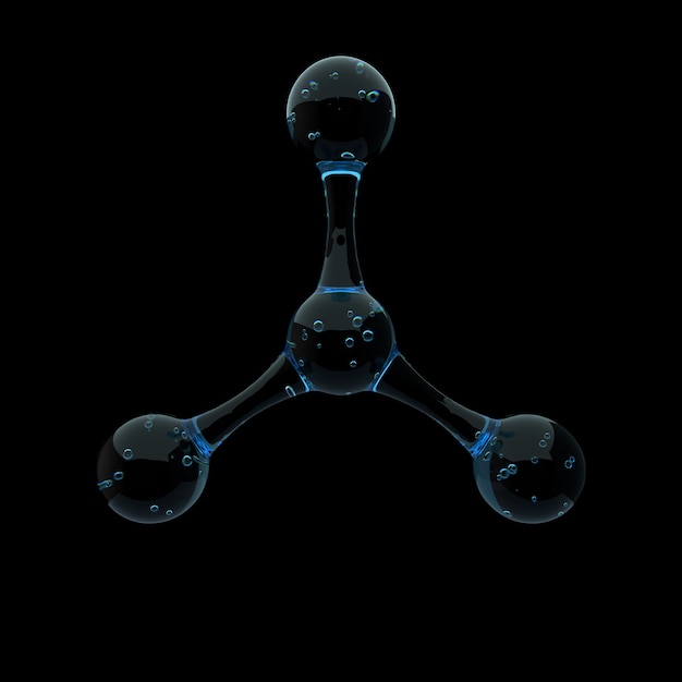 3d render of abstract molecule structure made of liquid material. Glass material with reflection and refraction.