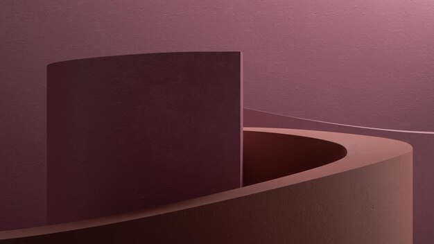 3d render abstract monochrome pink background with curvy geometric shapes