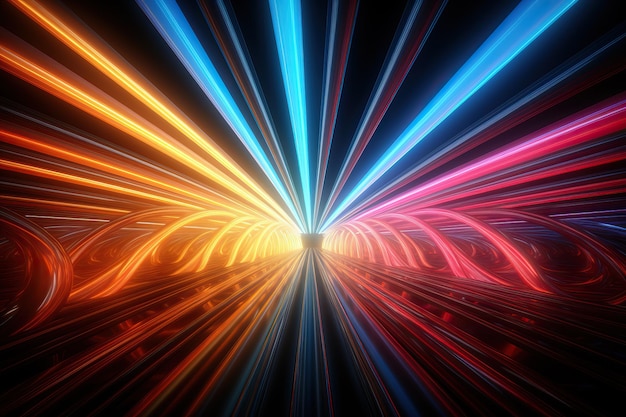 3d render abstract multicolor spectrum background bright orange blue neon rays