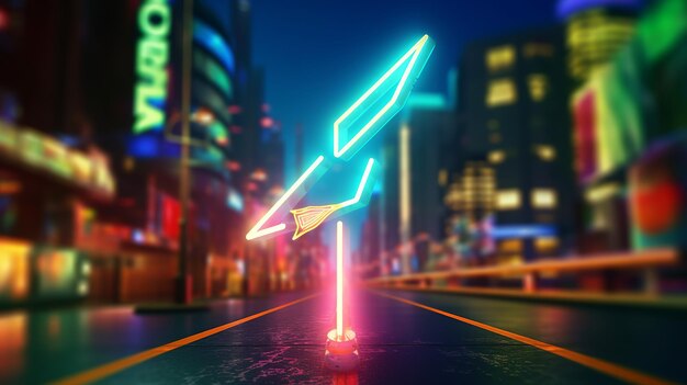 3d render abstract neon arrow pointing right direction Generative ai