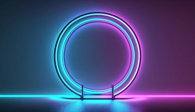 3d render abstract neon background with fluorescent ringGenerative AI