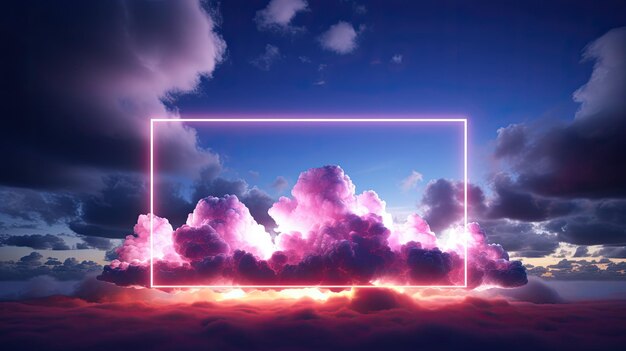 3d render abstract neon background with stormy cloud