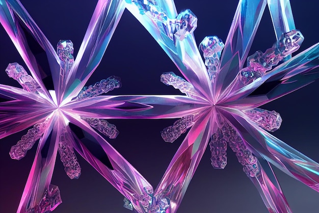 3D render abstract Neon crystal ice geometry background