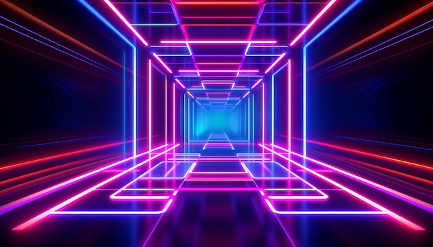 3d render abstract neon geometric background Generative ai