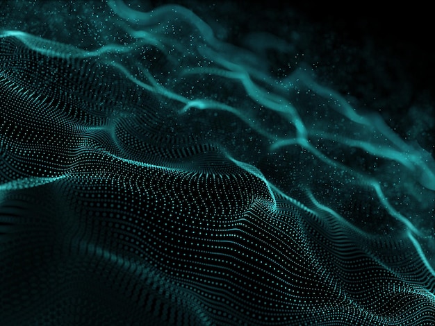 3D render of an abstract network communications background with cyber particles